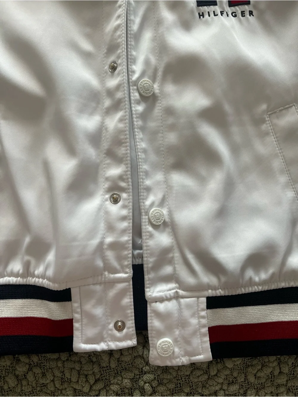 Tommy Hilfiger Kids Bomber Jacket Size S 8/10 White Varsity Detachable Hood